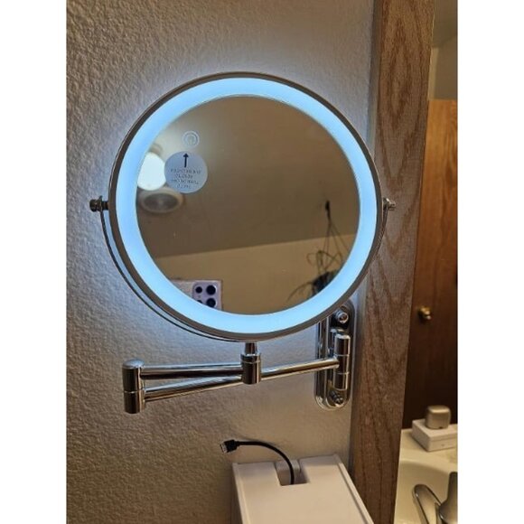 Rechargeable Lighted Makeup Mirror Brushed Nickel Vanity Mirror w/ 3Color Lights - Picture 1 of 2